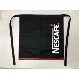Custom-made solid color short apron with black and red design and silk screen logo Nestle Hong Kong Limited Apron Supplier Coffee Sales AP208 Custom-made solid color short apron with black and red design and silk screen logo Nestle Hong Kong Limited Apron Supplier Coffee Sales AP208